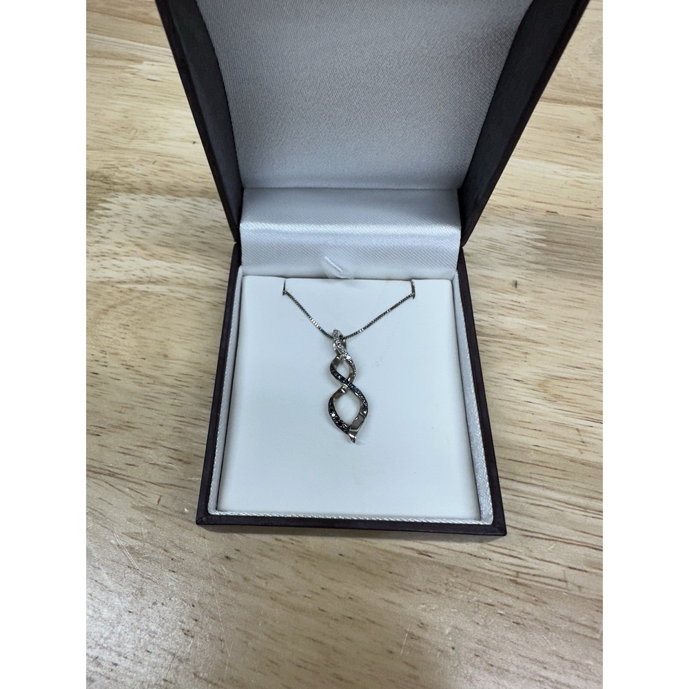 Sterling Silver Infinity Necklace With 1/8 Ct White Blue Black Diamonds 18"